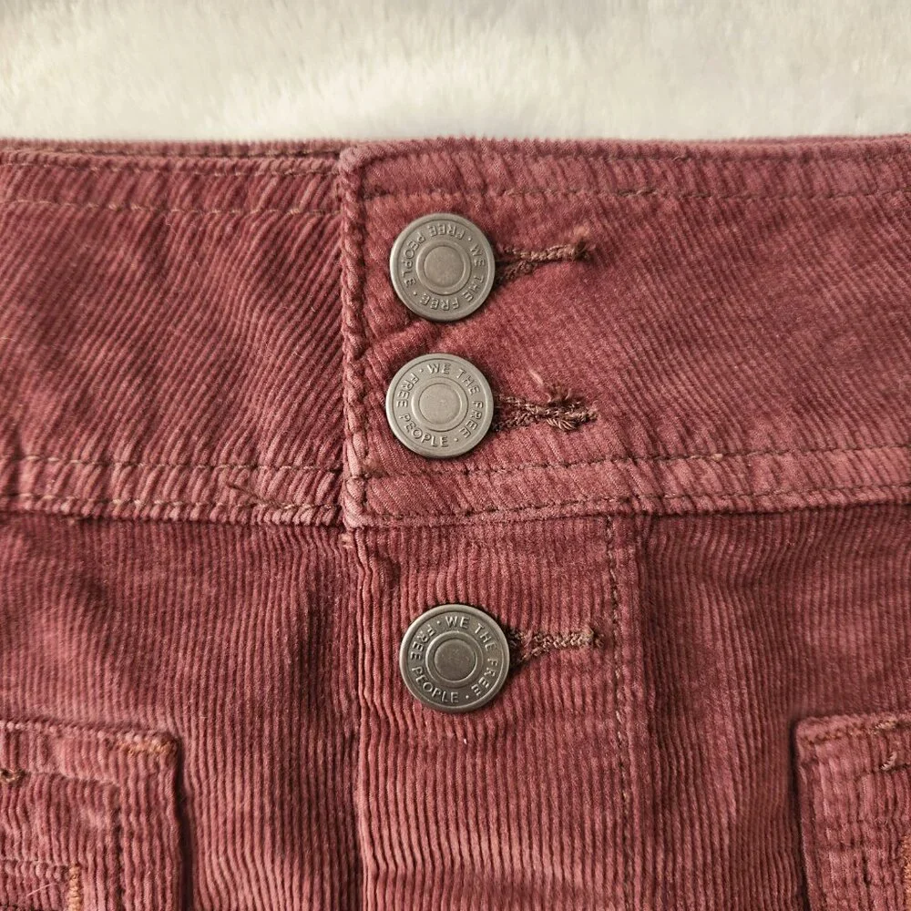 Free People‎ Joanie Brown Corduroy Skirt Size 26 Button Front Mini Cargo Grunge